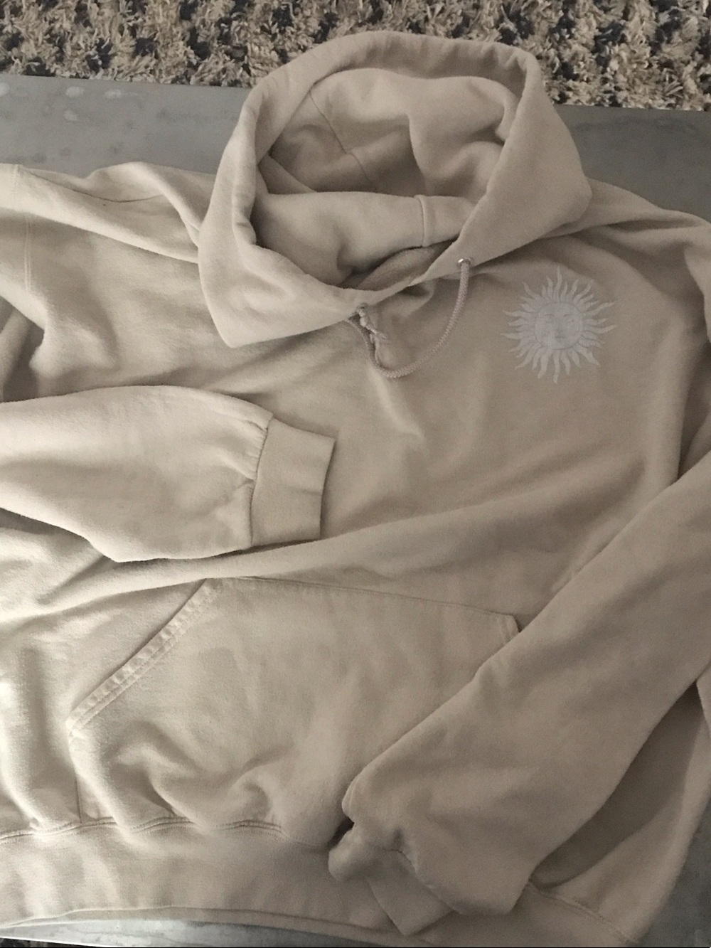 Bowery supply Men's Beige Hooded Sweatshirt with Sun Graphic